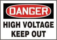 Accuform Signs 7" X 10" Red, Black And White Adhesive Vinyl Electrical Sign "Danger High Voltage Keep Out"