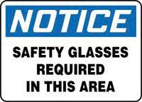 Accuform Signs 10" X 14" Blue, Black And White Plastic Personal Protection Sign "Notice Safety Glasses Required In This Area"