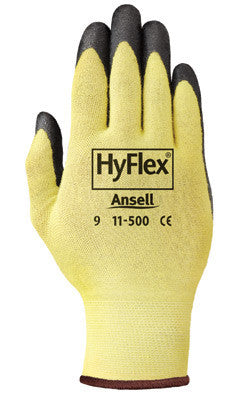 Ansell Size 6 HyFlex Light Duty Cut Resistant Black Foam Nitrile Palm Coated Work Glove With Yellow DuPont Kevlar Liner And Knit Wrist