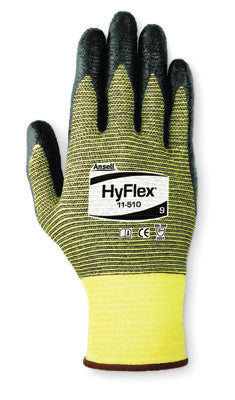 Ansell Size 7 HyFlex Light Duty Cut Resistant Black Foam Nitrile Palm Coated Work Glove With Yellow DuPont Kevlar And Nylon Liner, ComfortFlex Knit Wrist, And Zonal Plaiting On Palm And Back