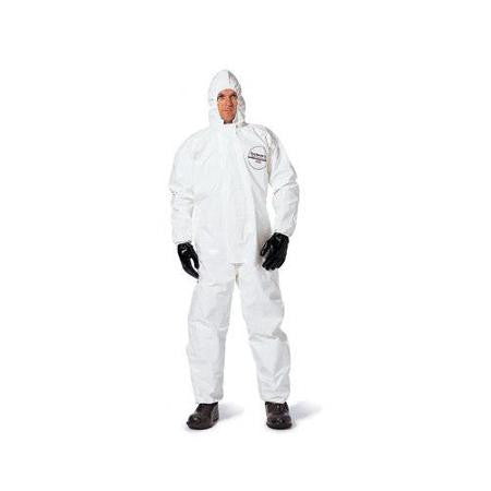 DuPont 2X White Tychem SL Chemical Protection Coveralls With Bound Seams, Storm Flap Over Front Zipper Closure, Attached Hood, Elastic Face, Elastic Wrists And Elastic Ankles