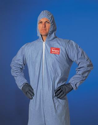 DuPont Large Blue Tempro Disposable Water Resistant And Flame Retardant Coveralls With Front Zipper Closure And Set Sleeves (25 Per Case)