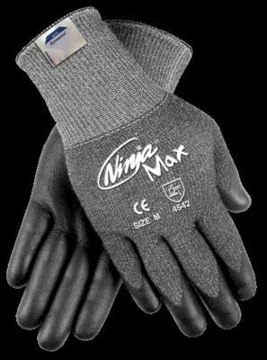 Memphis X-Large Ninja Max 10 Gauge Black Polyurethane And Nitrile Dipped Palm And Finger Coated Work Gloves With Dark Gray Dyneema And Lycra Liner