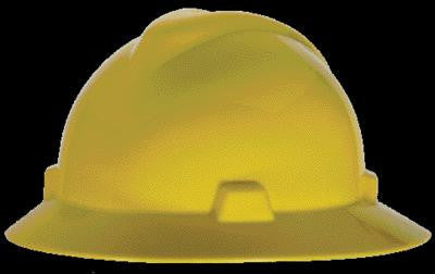 MSA Yellow V-Gard Class E Type I Polyethylene Non-Slotted Hard Hat With Full Brim And Staz-On Suspension