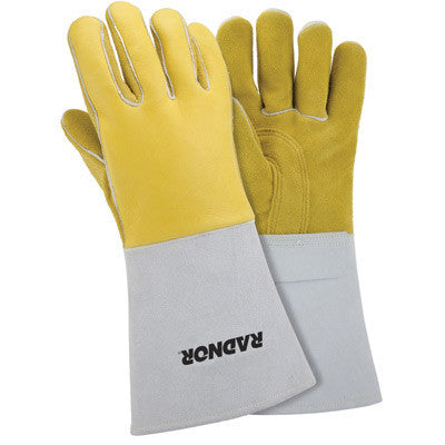 Radnor Small Gold 14" Grain Elkskin Foam Lined Welders Glove With Reinforced Straight Thumb And Stiff Cowhide Cuff (Carded)