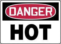 Accuform Signs 10" X 14" Red, Black And White Adhesive Vinyl Chemical And Hazardous Material Sign "Danger Hot"
