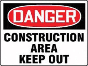 Accuform Signs 7" X 10" Red, White And Black Adhesive Vinyl Value Admittance & Exit Safety Sign "Danger Construction Area Keep Out"