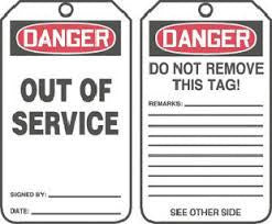Accuform Signs 5 7/8" X 3 1/8" Red, Black And White RP-Plastic Two Sided Safety Tag "Danger Out Of Service/Danger Do Not Remove This Tag! Remarks  ..."