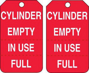 Accuform Signs 5 7/8" X 3 3/8" Red And White RP-Plastic Perforated Cylinder Status Tag "Cylinder Empty In Use/Full" (25 Per Package)