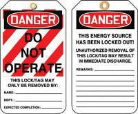Accuform Signs 5 7/8" X 3 1/8" RV Plastic Lockout Tag "Danger Do Not Operate" (25 Per Package)