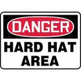 Accuform Signs 7" X 10" Red, Black And White Adhesive Vinyl Personal Protection Sign "Danger Hard Hat Area"