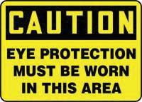Accuform Signs 10" X 14" Black And Yellow .040 Aluminum Personal Protection Sign "Caution Eye Protection Must Be Worn In This Area"