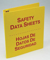 Accuform Signs 1 1/2" 3-Ring Red And Yellow Bilingual Safety Data Sheets Binder With 36" Metal Security Chain (English/Spanish)