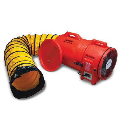 Allegro Industries 12" Orange Plastic Com-Pax-Ial Blower With 1 HP 110/220 VAC 50/60 Hz Motor And 25' Flexible Ducting In Additional Cannister