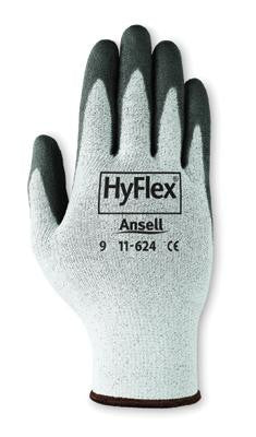 Ansell Size 6 HyFlex Light Duty Cut Resistant Black Polyurethane Palm Coated Work Glove With White DSM Dyneema And Lycra Liner And Knit Wrist