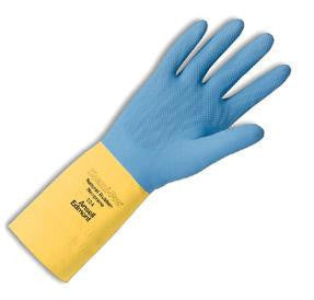 Ansell Size 7 Blue/Yellow Chemi-Pro Heavy Duty Unsupported 27 Mil Neoprene Over Natural Latex Cotton Flock-Lined 13" Glove W/Recessed Diamond Grip