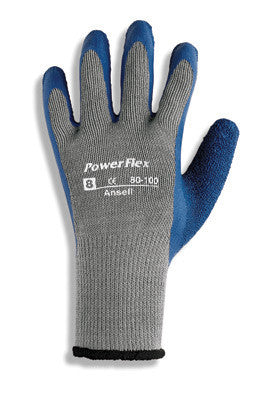 Ansell Size 9 PowerFlex Heavy Duty Multi-Purpose Blue Natural Rubber Latex Palm Coated Work Glove With Gray Polyester And Cotton Liner And Knit Wrist