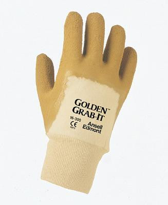 Ansell Size 10 Golden Grab-It II Heavy Duty Multi-Purpose Natural Rubber Latex Palm Coated Work Glove With Jersey Knit Liner And Knit Wrist
