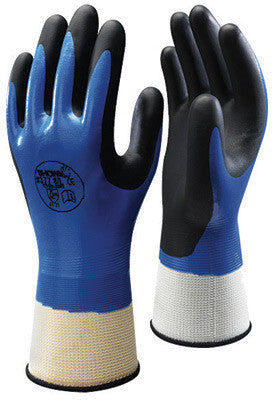 SHOWA Best Glove Size 10 SHOWA  Foam Grip 377 General Purpose Sky Blue Nitrile Fully Dipped Work Gloves With White Seamless Polyester Nylon Liner And Elastic Knit Wrist