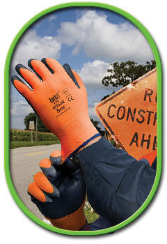 SHOWA Best Glove Size 10 Zorb-IT HV General Purpose Gray Flat-Dipped Sponge Nitrile Palm Coated Work Gloves With High-Viz Orange Seamless Nylon Liner And Elastic Cuff