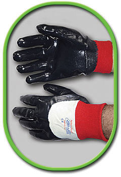 SHOWA Best Glove Size 10 Nitri-Pro Heavy Duty General Purpose Navy Flexible NBR Nitrile Palm Coated Work Gloves With White Cotton Jersey Liner And Red Knit Wrist