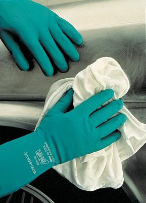SHOWA Best Glove Size 9 Green Nitri-Solve 13" Unlined 15 mil Unsupported Nitrile Gloves With Bisque Finish And Gauntlet Cuff (Chlorinated)