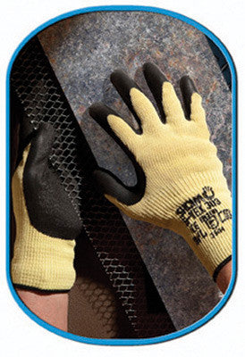 SHOWA Best Glove Size 7 S-TEX 303 Cut Resistant  Black Natural Rubber Palm Coated Work Gloves With Yellow Dupont Kevlar And Hagane Coil Fiber Liner
