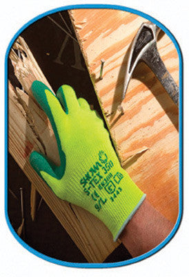 SHOWA Best Glove Size 8 S-TEX 350 Cut Resistant Green Nitrile Palm Coated Work Gloves With Seamless Hi-Viz Yellow Hagane Coil Fiber Liner