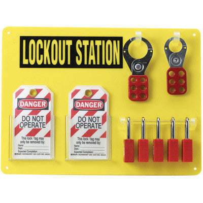 Brady Yellow Acrylic 5 Lock Lockout Center (Includes 5 Safety Locks, 2 Hasps And 12 Lockout Tags)
