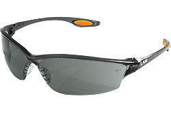 Crews Law 2 Safety Glasses With Smoke Frame, Gray Polycarbonate Duramass Scratch-Resistant Anti-Fog Lens, TPR Nose Pad And Orange Temple Inserts