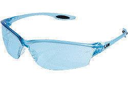 Crews Law 2 Safety Glasses With Light Blue Frame, Light Blue Polycarbonate Duramass Scratch-Resistant Lens, TPR Nose Pad And Black Temple Inserts