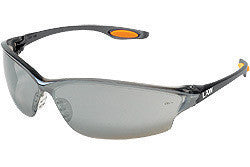 Crews Law 2 Safety Glasses With Smoke Frame, Silver Mirror Polycarbonate Duramass Scratch-Resistant Lens, TPR Nose Pad And Orange Temple Inserts