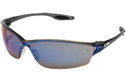 Crews Law 2 Safety Glasses With Smoke Frame, Blue Diamond Mirror Polycarbonate Duramass Scratch-Resistant Lens, TPR Nose Pad And Black Temple Inserts
