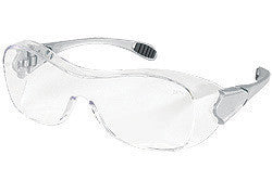 Crews Law Over The Glasses (OTG) Dielectric Safety Glasses With Gray Frame, Clear Polycarbonate Duramass AF4 Anti-Scratch Anti-Fog Lens And Steel Colored Temples