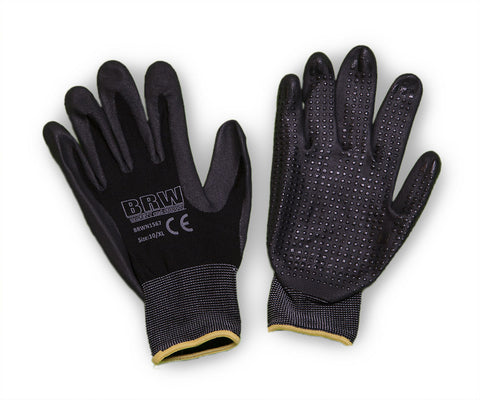 15 Gauge Black Polyester Glove with Breathable Dotted Nitrile Coating