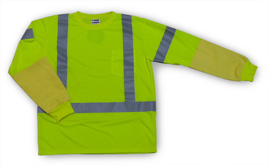 B-T1010 - ANSI 107 Compliant Long Sleeve Lime T-shirt with Built in Kevlar Armguards
