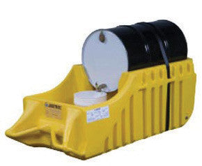 Justrite Yellow Outdoor EcoPolyBlend Portable Drum Caddy With Rubber Wheels