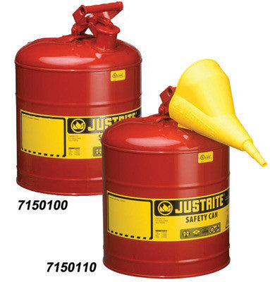 Justrite 5 Gallon Red Type II AccuFlow Transport And Dispensing Safety Cans With Attached 5/8" X 9" Flexible Metal Hose