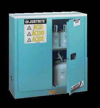 Justrite 65" X 43" X 18" Blue 45 Gallon Steel Sure-Grip EX Safety Cabinet For Corrosives With 2 Self-Closing Doors And 2 Shelves