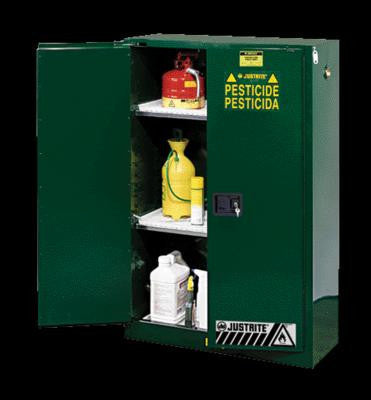 Justrite 65" X 43" X 18" Green 45 Gallon Sure-Grip EX Safety Cabinet For Pesticides With 2 Self-Closing Doors And 2 Shelves
