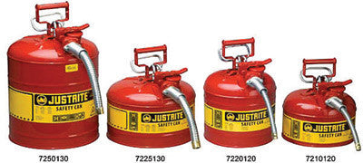 Justrite 1 Gallon Red AccuFlow Safety Can With 9" Metal Hose For Use With Flammable Liquids