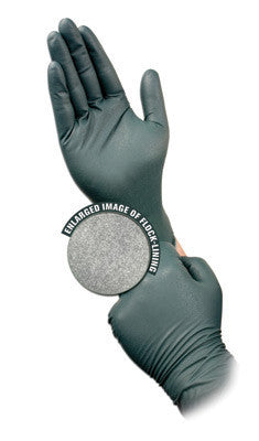 Microflex Large Dark Green Dura Flock 8 mil Nitrile Ambidextrous Powder-Free, Textured Disposable Gloves With Beaded Cuff And Flock Lining