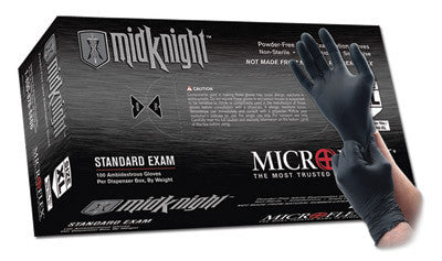 Microflex Large Black 9.6" MidKnight 4.7 mil Nitrile Ambidextrous Non-Sterile Powder-Free Disposable Gloves With Textured Finish And Beaded Cuffs (100 Each Per Box)