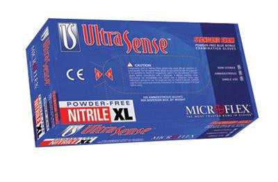 Microflex Small Blue 9.5" UltraSense 3 1/2 mil Nitrile Ambidextrous Non-Sterile Powder-Free Disposable Gloves With Textured Fingers Finish And Beaded Cuffs