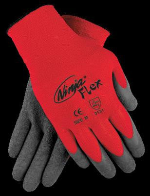 Memphis Large Ninja Flex 15 Gauge Gray Crinkle Latex Coated Work Gloves With Red 100% Nylon Liner