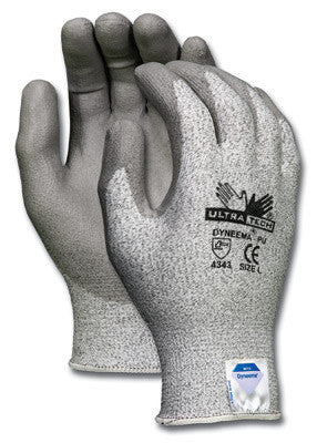 Memphis 2X UltraTech 13 Gauge Cut Resistant Gray Polyurethane Palm And Finger Coated Work Gloves With White Seamless Knit Dyneema Liner