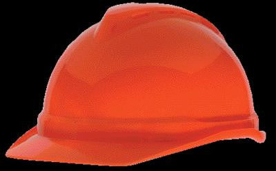 MSA Hi-Viz Orange V-Gard 500 Class C Type I Polyethylene Vented Hard Cap With Fas-Trac 4 Point Suspension And Glaregard Underbrim