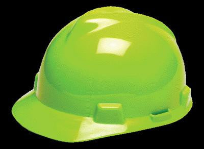 MSA Hi-Viz Yellow-Green V-Gard Class E Type I Polyethylene Slotted Hard Cap With 1-Touch Suspension