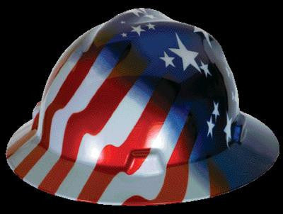 MSA V-Gard Freedom Series Class E Type I Hard Hat With Fas-Trac Suspension And American Stars And Stripes