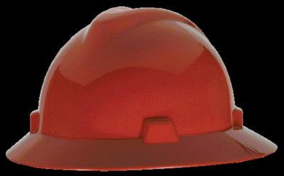 MSA Red V-Gard Class E Type I Polyethylene Non-Slotted Hard Hat With Full Brim And Staz-On Suspension